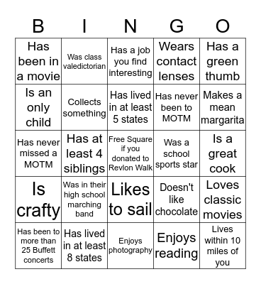 LA Parrot Head Bingo Card