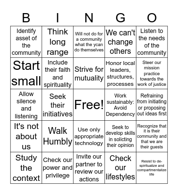 Planning Bingo for Community Self Development  Bingo Card