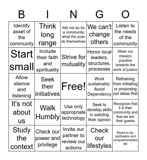 Planning Bingo for Community Self Development  Bingo Card