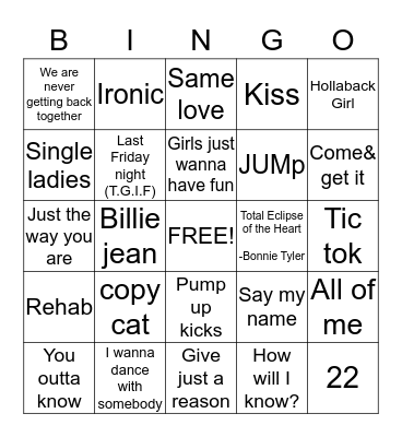 Name That Tune Bingo! Bingo Card