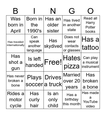 HUMAN BINGO! Bingo Card