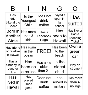 Beach Bingo Card