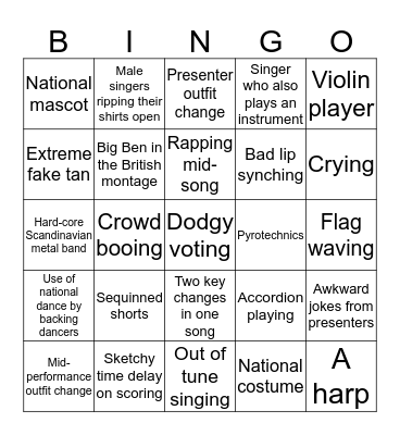 Eurovision Bingo Card