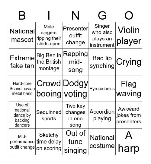 Eurovision Bingo Card