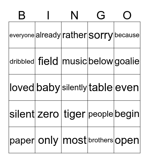 LESSON 30 Bingo Card