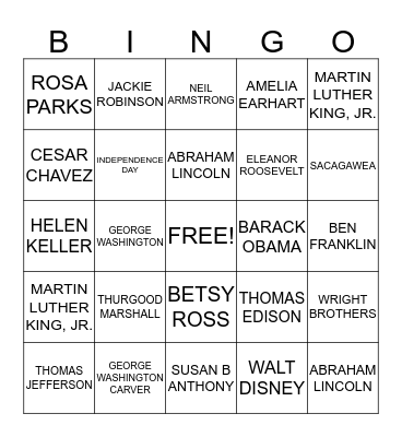 FAMOUS AMERICANS BINGO Card