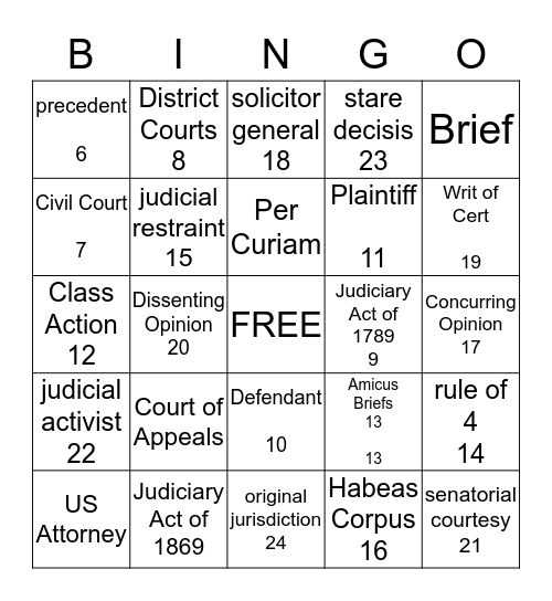 JUDICIAL Bingo Card