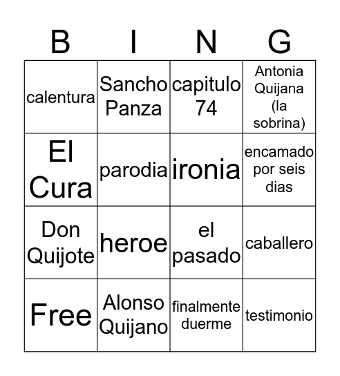 Don Quijote :-{) Bingo Card