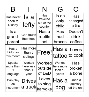 Get to Know You Bingo Card