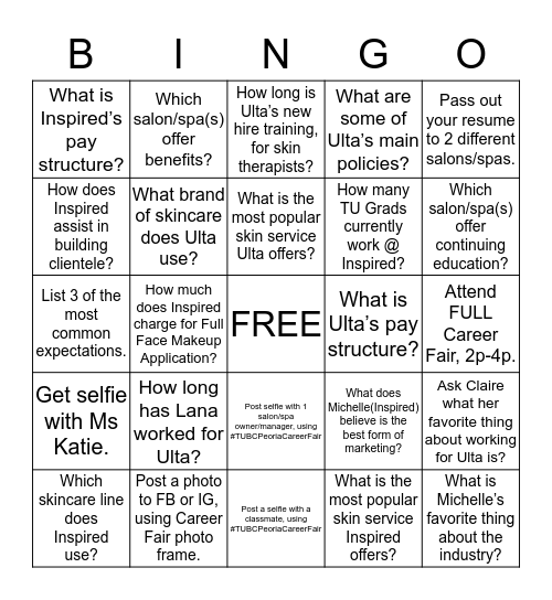 Est Career Fair BINGO Card