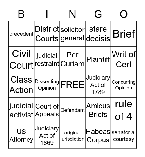 JUDICIAL Bingo Card