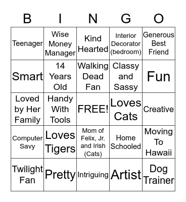 Tabby Bingo Card