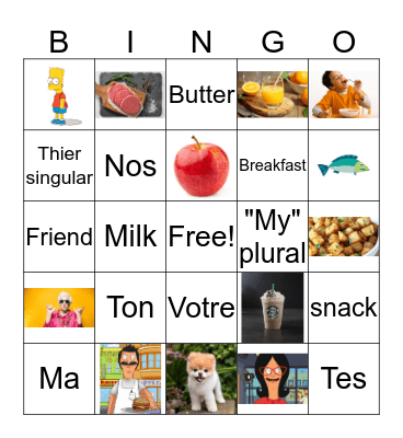 Family, Food & Possessives  Bingo Card