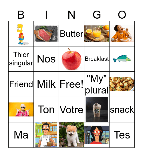 Family, Food & Possessives  Bingo Card