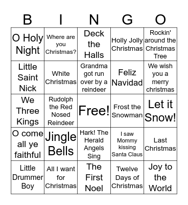Christmas Carol Bingo Card