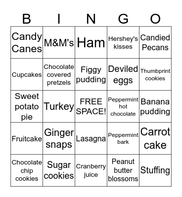 Holiday Food Bingo Card