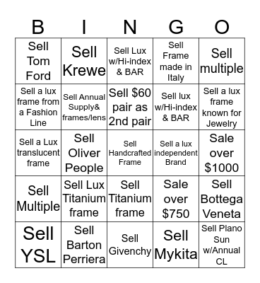 Lux Bingo Card