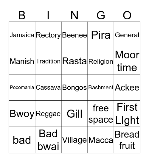 All about jamaica Bingo Card