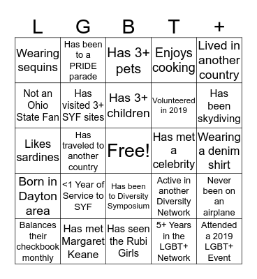 LGBT+ Network Kettering Year-End Celebration Bingo Card