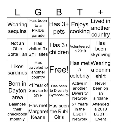 LGBT+ Network Kettering Year-End Celebration Bingo Card