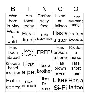 GETTING-TO-KNOW-YOU BINGO Card