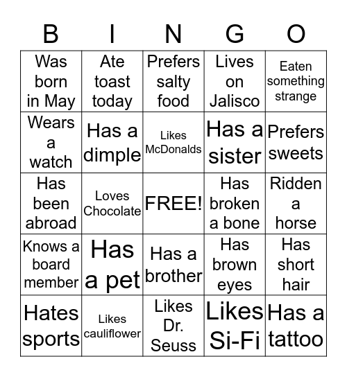 GETTING-TO-KNOW-YOU BINGO Card