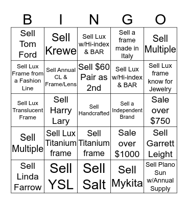 Lux Bingo Card