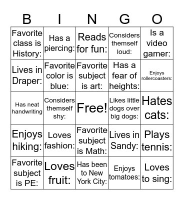 Icebreaker Bingo Card