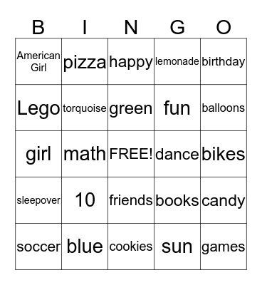 Madison's Birthday Bingo Card