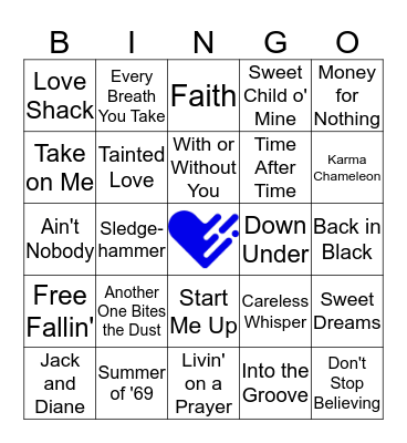 80s Music Bingo Card
