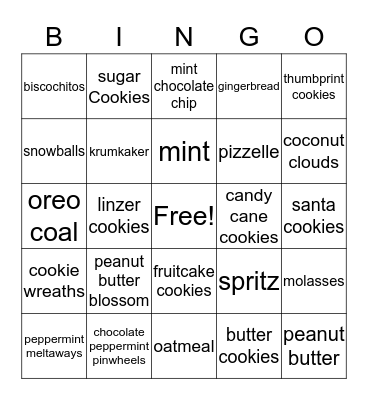 Cookie Bingo Card