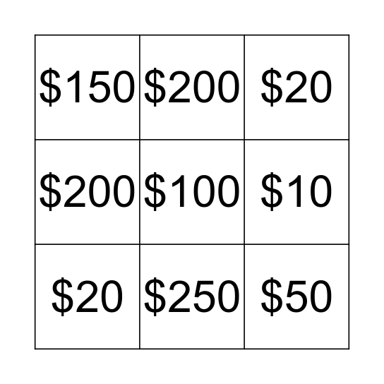 Prize Idea Bingo! Bingo Card