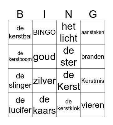 Kerst Bingo Card