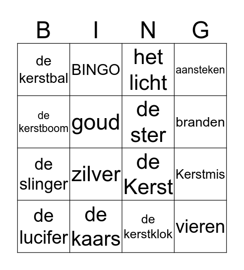 Kerst Bingo Card