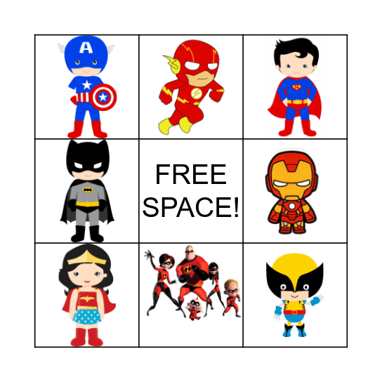 Superhero Bingo Card