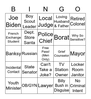 Savannah 10K Sexual Assaulter Bingo Card
