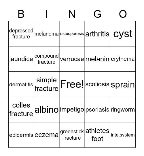 CLINICAL HEALTH = Bingo Card