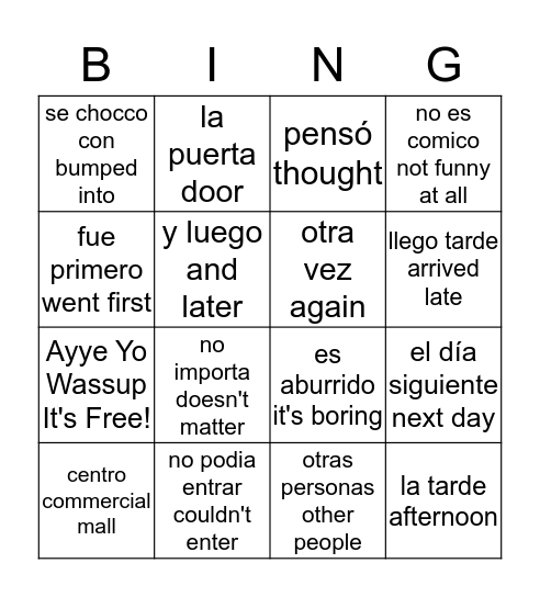 antipático Bingo Card