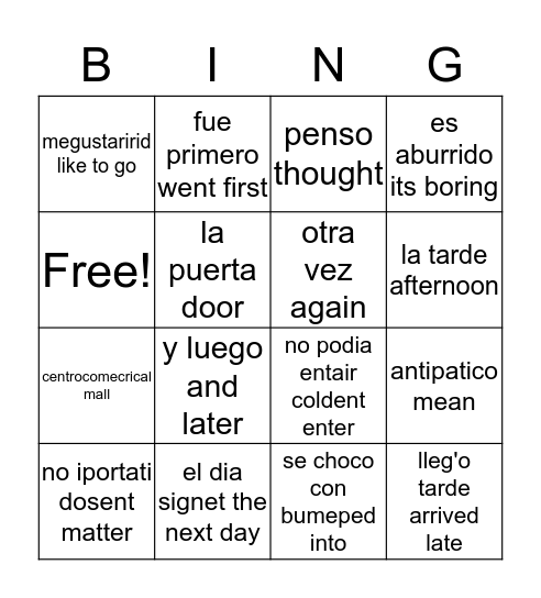 antippático Bingo Card