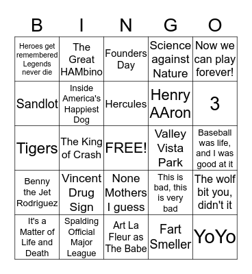 Christian's 10th Birthday Bingo Card