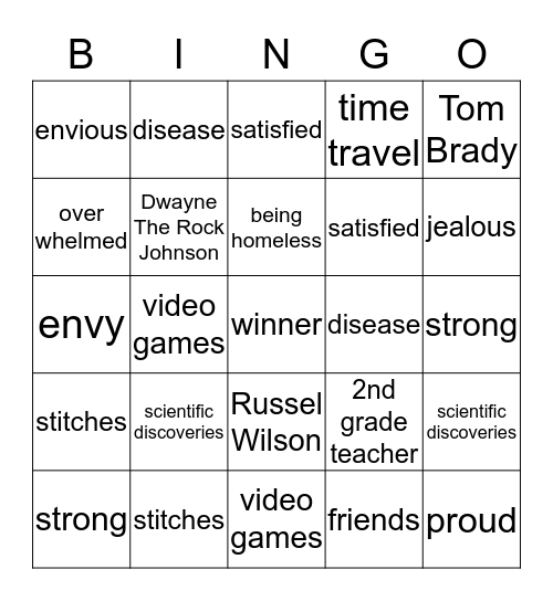 Elijah's Bingo Game Bingo Card