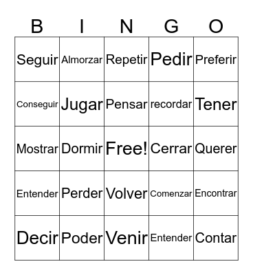 stem changing verbs Bingo Card