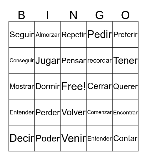 stem changing verbs Bingo Card