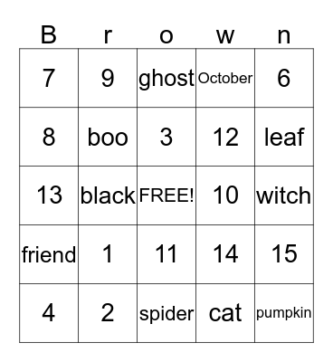 brown Bingo Card