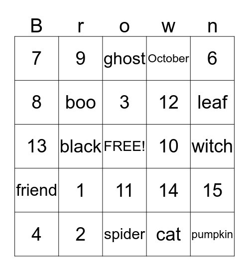 brown Bingo Card