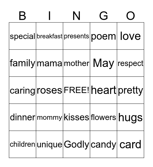 Mother's Day Bingo Card