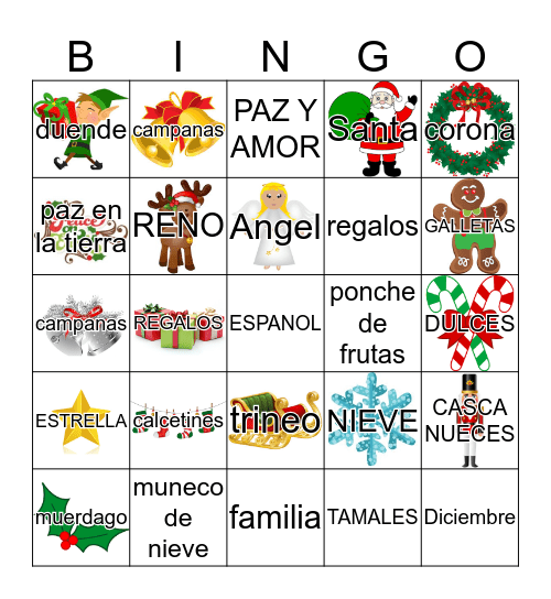 NAVIDAD EN USA Y PAISES HISPANOS Bingo Card