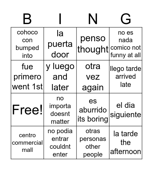 antipatico Bingo Card