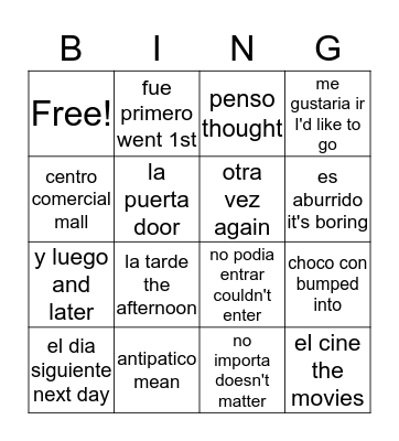 antipatico  Bingo Card