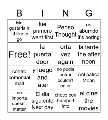 antipático Bingo Card